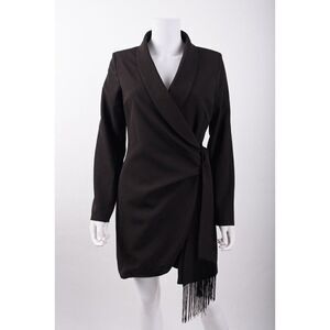 Veronica Beard Womens Blazer Wrap Dress Size 4 Black Fringe Tie NWT $498
